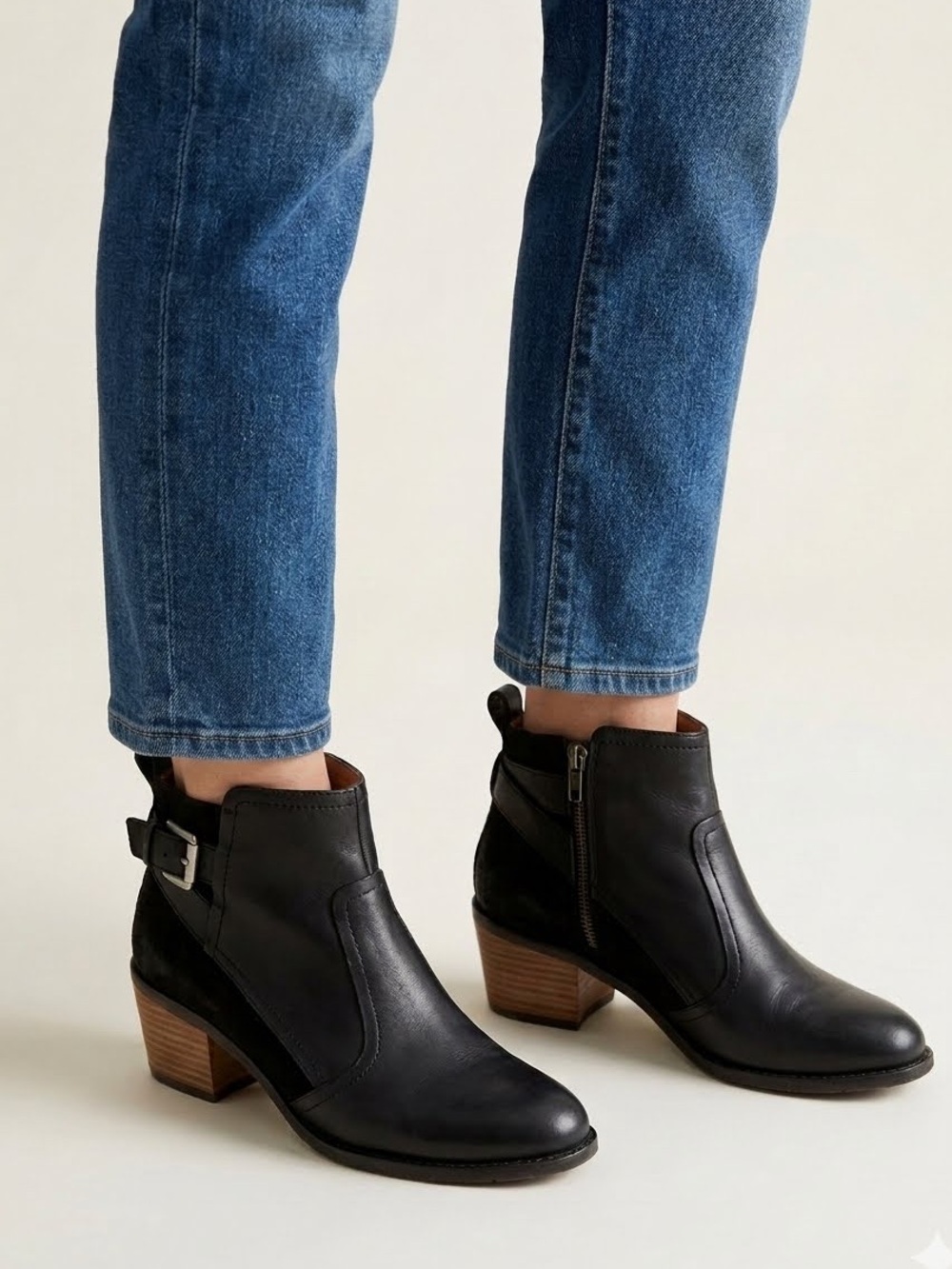 H&M Premium Quality  Black Block Heel Leather Boots, Size 37/6